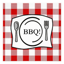 Rote Gingham-Tischdecke GRILLEN Individuelle Ankündigungskarte
