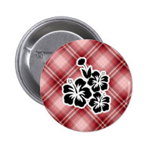 Rote karierte tropische Blumen Anstecknadelbuttons