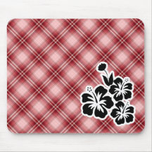 Rote karierte tropische Blumen Mousepad