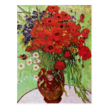 Rote Mohnblumen-und Gänseblümchen-Postkarte Van Go