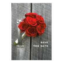 Rote Rose Blumenstrauß u. Barnwood, die Save the D Individuelle Einladungskarte