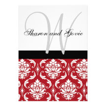Rote Schwarz-weiße Damast-Monogramm-Hochzeits-Einl