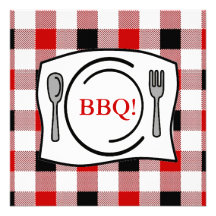 Rote schwarze Gingham-Tischdecke GRILLEN Personalisierte Einladung