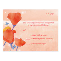 Rote u. Lachsmohnblumen-Hochzeit UAWG Karten (4.25 Postkarte