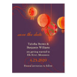 Rote u. lila Laternen-Fall-Save the Date Postkarte