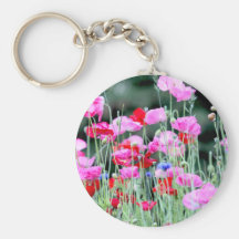 Rote und rosa Mohnblumen Schlüsselanhänger