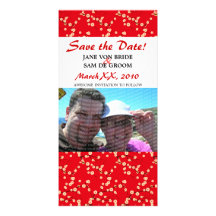 Rote und weiße Kirschblüten Save the Date Personalisierte Photo Karte