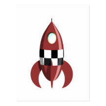 Rote Weltraumrakete Postkarte