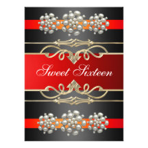 Roter eleganter Geburtstag der Perlen-Sweet16 lade Personalisierte Einladungskarten