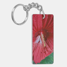 Roter Hibiskus mit Regentropfen Schlüsselring