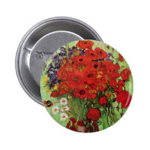 Roter Mohnblumen-und Gänseblümchen-Knopf Van Gogh Anstecknadelbutton