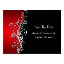 Roter schwarzer silberner Wirbel Save the Date Postkarte