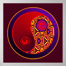 Roter u. lila Wirbel Yin Yang Plakat