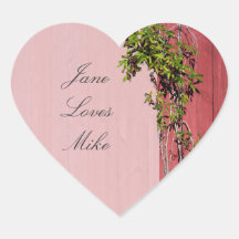 Roter und rosa Hochzeits-Efeu-Herz-Form-Namensschi Sticker