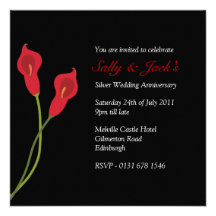 Rotes Calla-Lilien-Jahrestags-Party - Schwarzes Individuelle Einladung