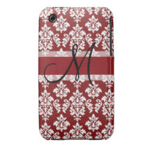 Rotes Damast iPhone 3G Fall-Schwarz-Monogramm iPhone 3 Case-Mate Hülle