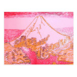 Rotes gelbes Zeichnen des Fujisan-Japan von Hokusa Postkarten