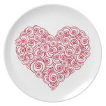Rotes Herz mit abstrakten Rosen Flache Teller