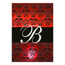 ROTES SCHWARZ-WEISSES DAMAST-MONOGRAMM-UAWG INDIVIDUELLE EINLADUNGSKARTEN
