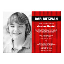 Rotes Schwarzes Stripes Foto-Bar Mitzvah Einladung