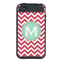 Rotes weißes Monogramm-Zickzack Muster iPhone 4 Etuis