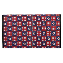 Rotes weißes und blaues Blumen-Patchwork-Steppdeck