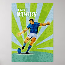 Rugbyspieler, der den Ball tritt Posterdrucke