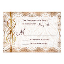 Rustic Country Burlap Lace Twine Wedding RSVP Personalized Announcements