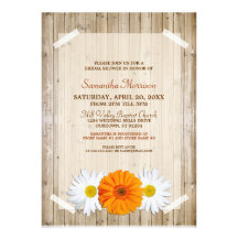 Rustic Orange Daisy Bridal Shower Invitation