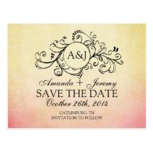 Rustikaler gelber und rosa Böhme Save the Date Postkarten