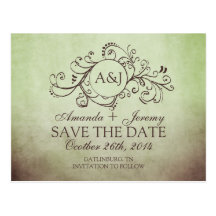 Rustikales Brown und grüner Böhme Save the Date Postkarte