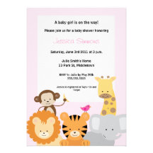 Safari-Dschungel-Babyparty - Mädchen Personalisierte Einladungskarten