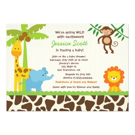 Safari-Dschungel-Zoo-Babyparty-Einladungen