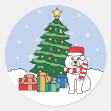 Samoyed und Weihnachtsbaum Runde Sticker