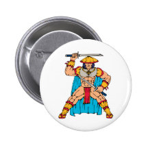 Samurai-Krieger stehend mit zwei Schwertern Button