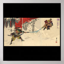 Samuraikampf im Schnee circa 1890 Posterdruck