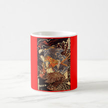 Samurais, die Tengu/Vogel Malerei, C. 1800's töten Kaffeetassen