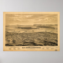 San Diego CA Vogel-Augen-Ansicht-panoramische Kart Posterdrucke