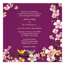 Sangria-Liebe-Vogel-romantische Blumenhochzeit läd Individuelle Einladung