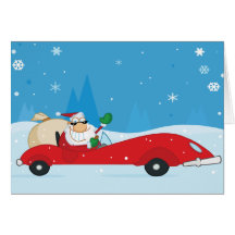 Sankt, die eine Sportauto Weihnachtsgrußkarte fähr