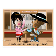 Sarah Palin und Obama Mano ein Mano Postkarten