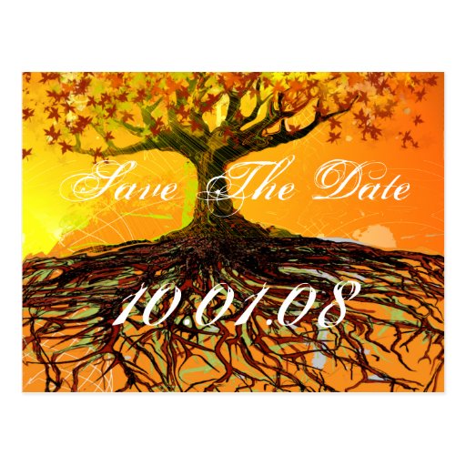 Save the Date Baum-Wurzeln - Orange und Brown Postkarte