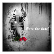Save the Date gotische Kreuz-und Rosen-Einladung