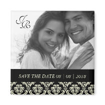 Save the Date Magnet-Foto-Damast-Creme-Schwarzes magnete