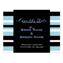 SAVE THE DATE SCHWARZE UND BLAUE Postkarte