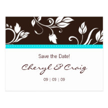 Save the Date Türkis-Brownblumenpostkarte 2