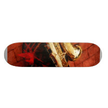 Saxophon vor der Parade Skateboardbrett