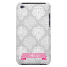 Schäbiger silberner Damast-Band-Monogramm-Chic-Fal iPod Touch Cover