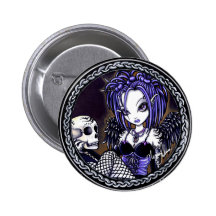 Schädel-Engelsknopf Gabriella gotischer blauer Button