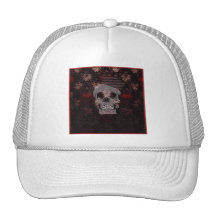 Schädel mit Krone auf Schmutz-Schwarz-Spitze-Rot-D Baseballkappe